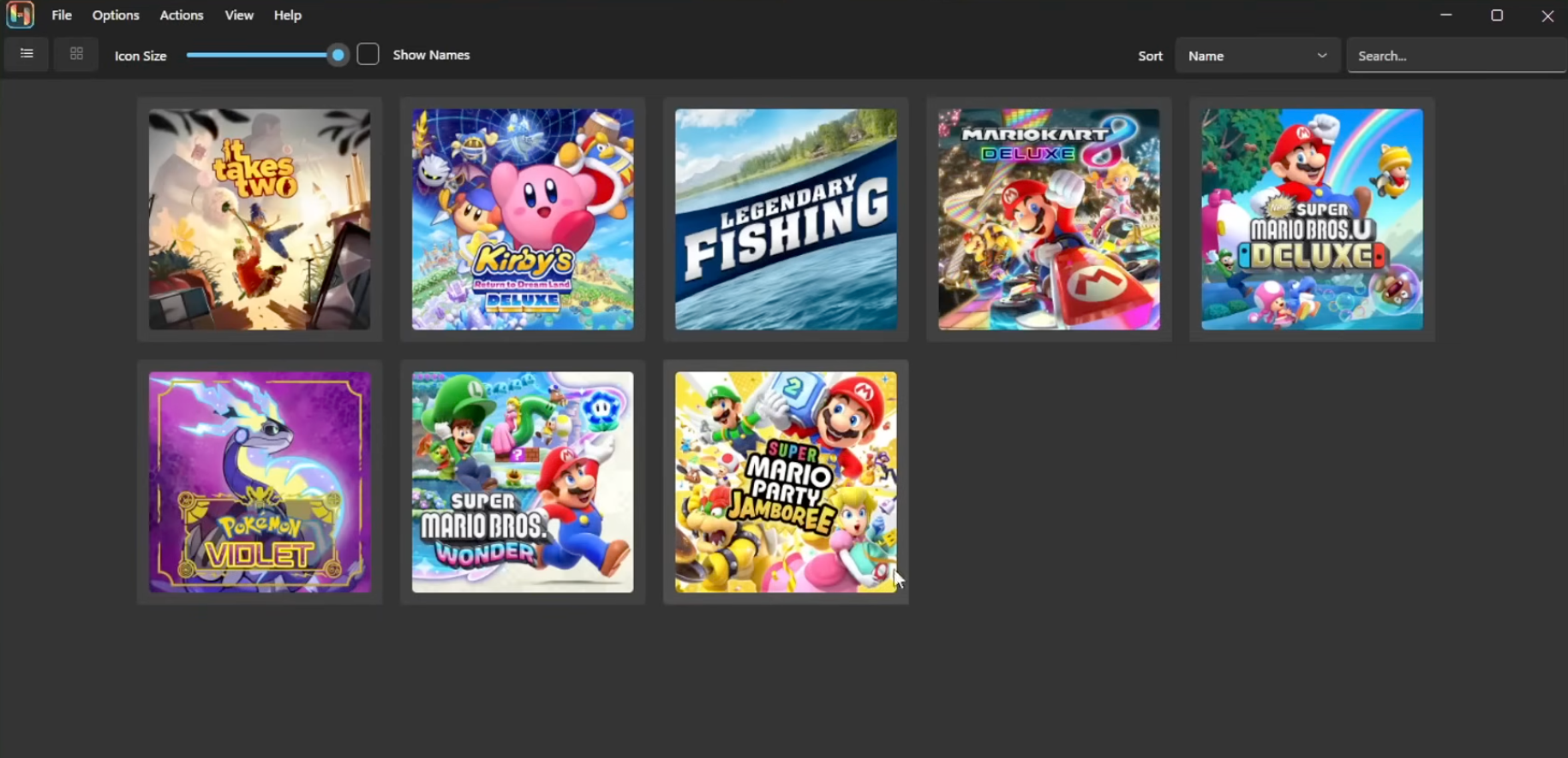 Ryujinx game library preview showing several installed games